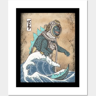 The Great Godzilla diver off Kanagawa Posters and Art